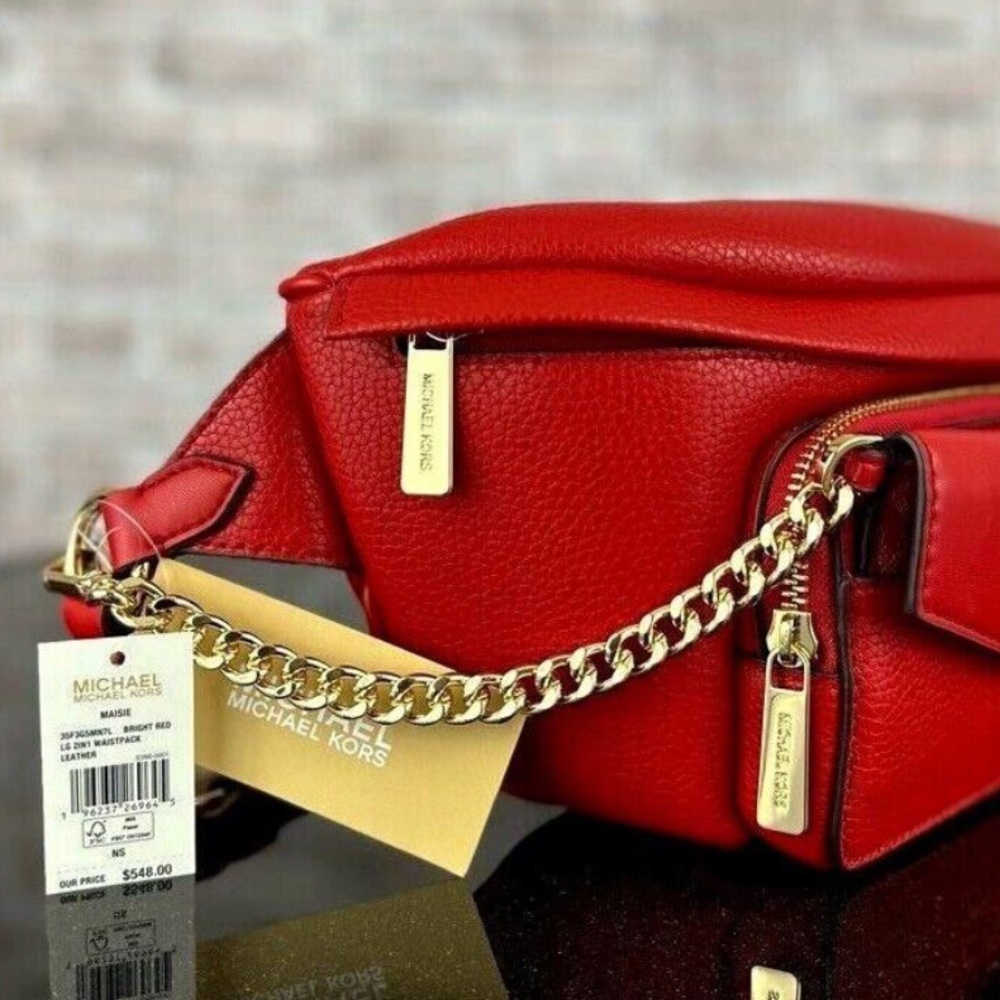 MICHAEL KORS Maisie Large Pebbled Leather 2-in-1 Sling Pack Bright Red NWT - Picture 6 of 7